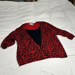 Cathy Daniels Red and Black Animal Print Cardigan